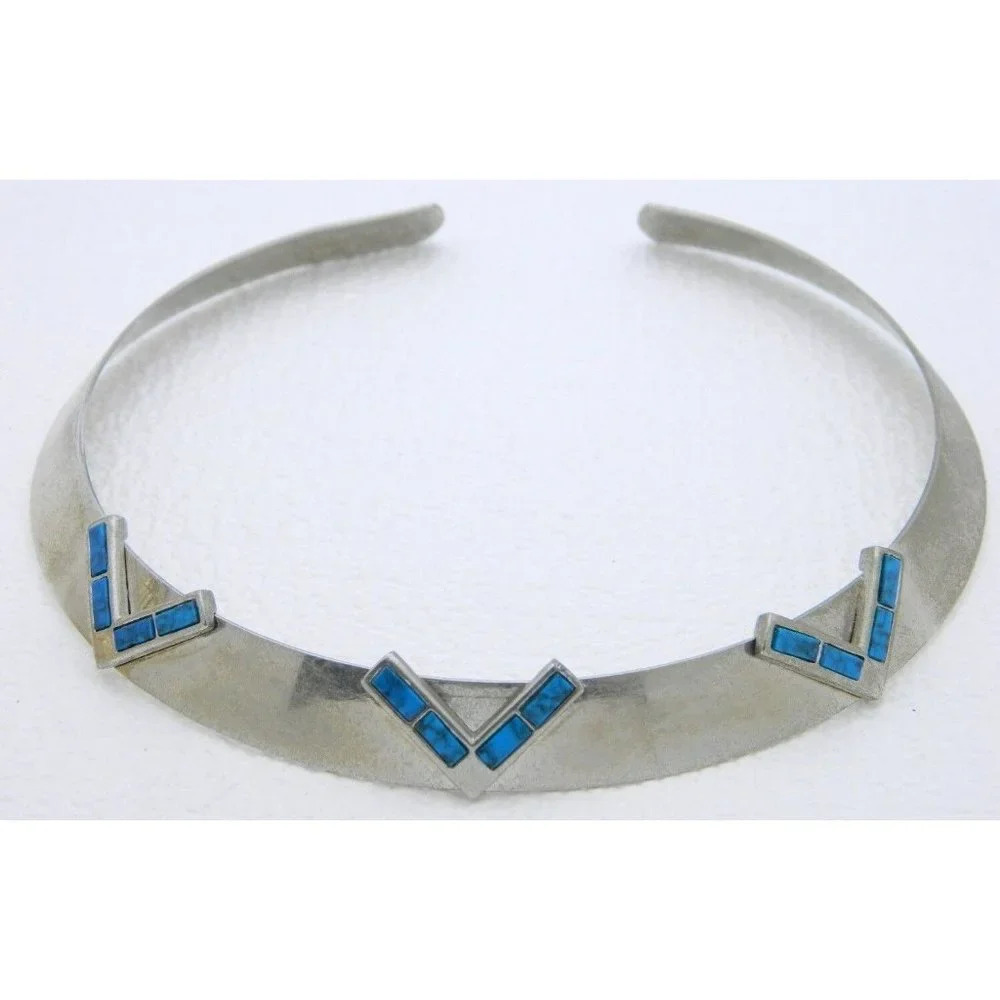 VTG Silver Tone Faux Turquoise Southwestern Style Choker